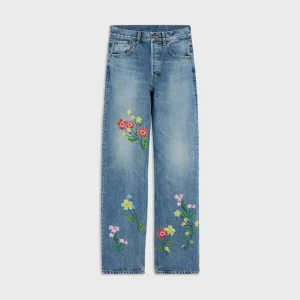 Broderade boyfriend-jeans 001 i bomullsdenim